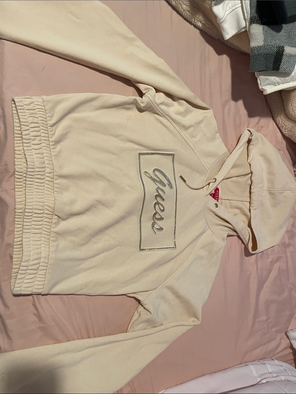 Guess Cream Logo Pullover Hoodie